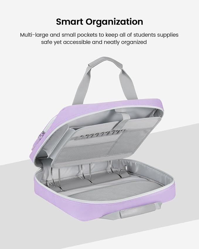 3 Inch 3 Ring Zipper Binder with Shoulder Strap & Handle & Multi-Pocket - 3" Binder with Zipper for School, Compatible with 13-Inch MacBook/Tablet -Patent Design Purple