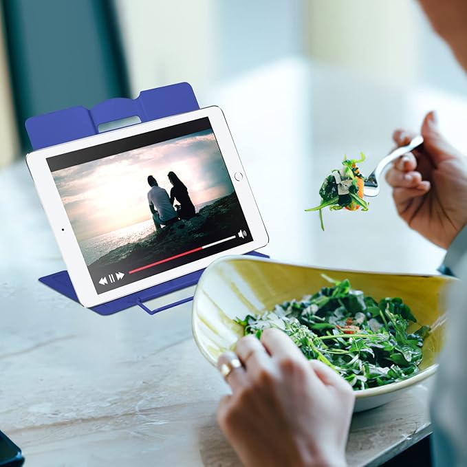 MSDADA Desk Book Stand Metal Reading Rest Book Holder Adjustable Cookbook Documents Holder Portable Sturdy Bookstands for Recipes Textbooks Tablet Music Books with Page Clips(Sapphire Blue)