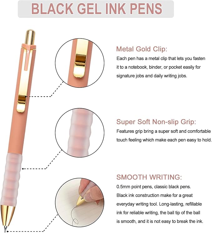 Linbsunne Gel Pens Black Ink Pen 0.5mm fine Point Pens Smooth Writing Retractable Office Supplies (18-count)