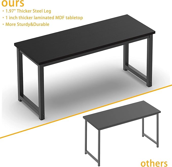 NSdirectModern Computer Desk 63 inch Large Office Desk Writing Study Table for Home Office Desk Workstation Wide Metal Sturdy Frame Thicker Steel Legs, Black.