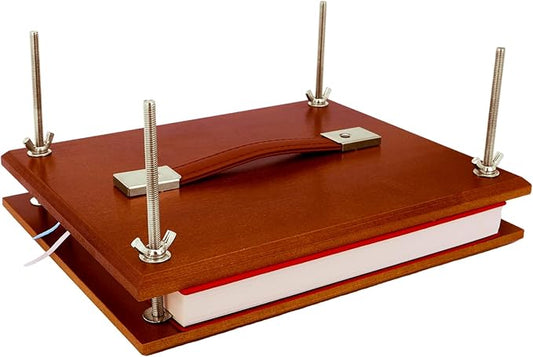 GeryVtee Wooden Book Press 9.8x7.87 inch Large Bookbinding Press Portable Binding Machine with Handle Easy Assemble Books Binding Tools for Craft Enthusiasts (Brown)