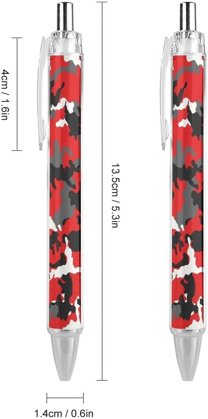 Men Women Cute Ballpoint Pens with Black Ink, 0.5mm Retractable Writing Pens Red Black Camouflage Camo Ball Point Pen Office Accessories Stationary, 2 Pcs
