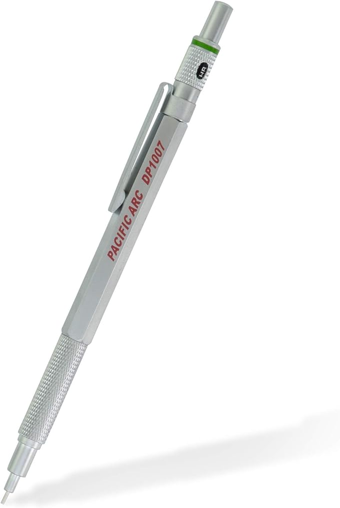 Pacific Arc Chromagraph Metal Mechanical Pencil .7 mm Silver Barrel Mechanical Pencil with Built In Lead Pencil Grade Indicator, Lead Pencil Holder for Drafting, Sketching, and Drawing