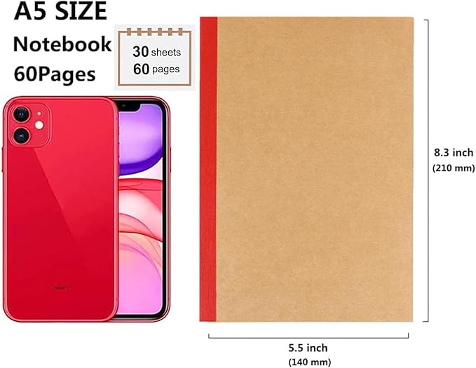 24 Pack A5 Kraft Notebooks, 60 Lined Pages Travel Journal Bulk, Soft Cover Notebooks for Women Girls Students, Making Plans Writing Memos Office School Supplies, 8.3 X 5.5 in
