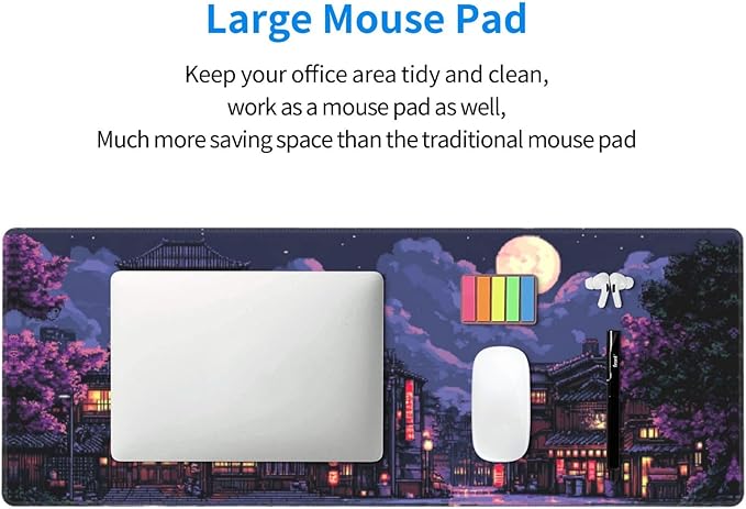 Night Mouse Pad 31.5 X 11.8 Inch Big Desk Rubber Base Stitched Edges Keyboard Pad XXL Mouse Mat for Home Game and Office
