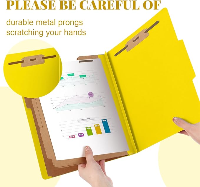 Skyygemm 12 Pcs Classification Folders Letter Size, 3 Divider Pressboard File Folder with Fasteners, Expanding File Organizer Bulk for Teachers, Clergy, Office, Church, Christmas Donations (Yellow)