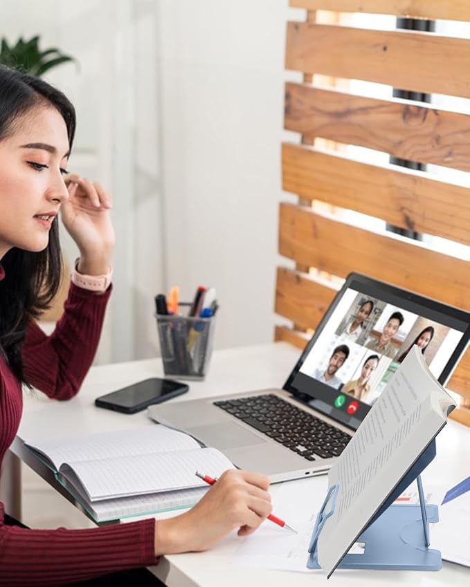 MSDADA Desk Book Stand Metal Reading Rest Book Holder Adjustable Cookbook Documents Holder for Recipes Textbooks Tablet Music Books, Mom Gifts, Gifts for Grandma Mom Mothers Day(Dark Blue)