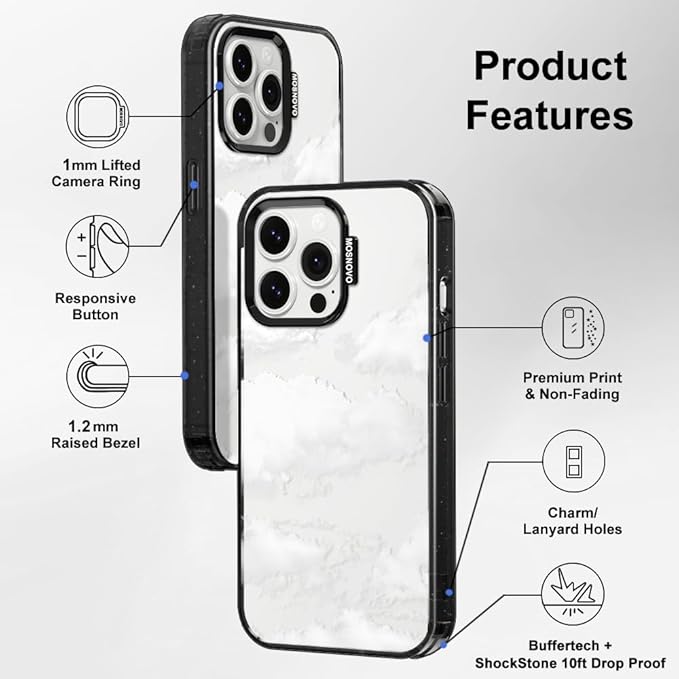 MOSNOVO Case for iPhone 14 Pro Max, [10ft 4X Military-Grade Drop Protection] Durable & Shockproof Phone Case Cover Design for iPhone 14 Pro Max - Cloud - Clear Black