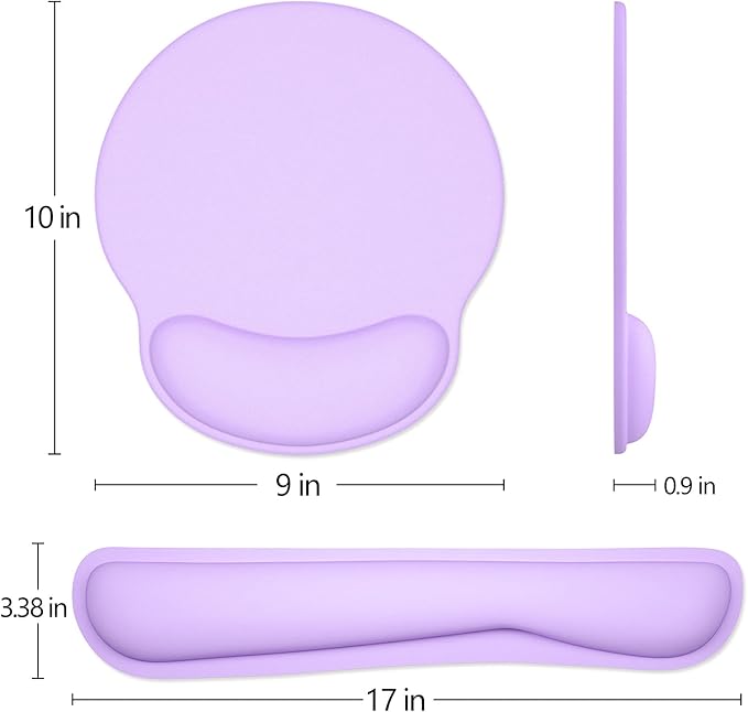 Dapesuom Keyboard Wrist Rest and Mouse Pad with Wrist Support, Cute Memory Foam Cushion for Keyboard and Mouse Set, Ergonomic Pad Rests with Non Slip Base for Easy Typing & Pain Relief, Vanilla Purple