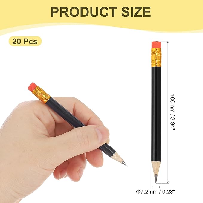 MECCANIXITY Golf Pencils with Erasers, 4" HB Mini Half Pencils Pre Sharpened Small Pens for Wedding Bridal Shower Game Office Writing Drawing(Black, Pack of 20)