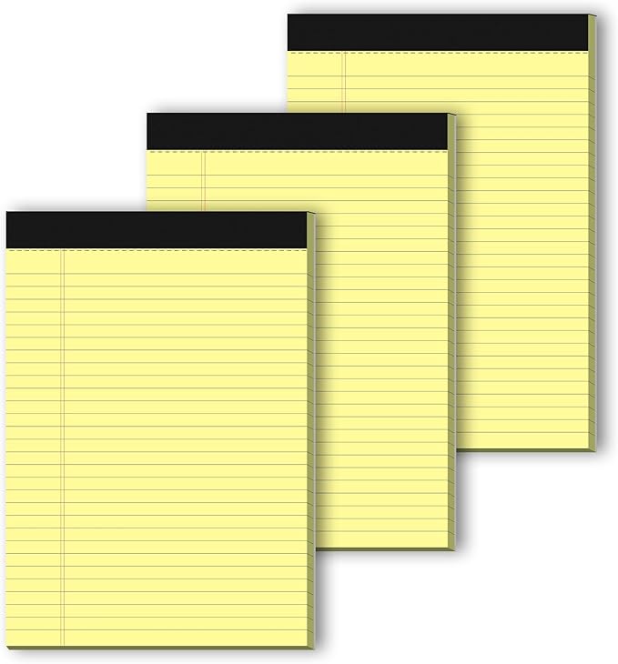 Thick Yellow Legal Pads 8.5 x 11 Wide Ruled Note Pads Yellow Notepad 50 Sheets per Pads, Perforated Paper Study Back Writing Pads 8-1/2" x 11-3/4" Lined Paper for Home, Office, School, Pack of 3