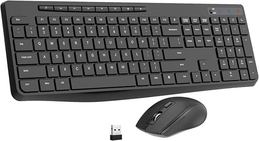 Wireless Keyboard and Mouse Combo,EarlyLit 2.4G Full-Sized Ergonomic,Cordless USB Mouse and Keyboard,12 Shortcut Keys and Quiet Click for Computer/Laptop/Windows/Mac