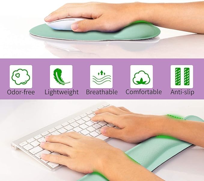 Ergonomic Keyboard Mouse Pad Wrist Rest Support Set for Laptop/Computer/Desktop,Memory Foam Hand Rest Wrist Cushion for Gaming/Office,Lightweight Comfortable & Pain Relief (Light Green)