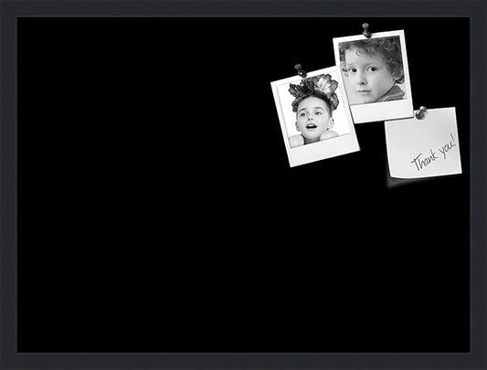 PinPix 27x20 Inch Cork Bulletin Board. This Decorative Framed Pin Board Comes with Solid Black Design and a Satin Black Frame. Ideal for Home Office Decor or Message Board (PinPix-622)