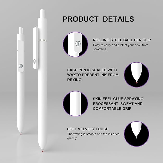 White Gel Pens,0.5mm Fine Point Tip,Quick Drying Ink, Aesthetic Cute Office School Supplies,Retractable Japanese Pen for School Office Home Supplies, Gifts for Women Men(10 Pcs Black Ink-White pen)