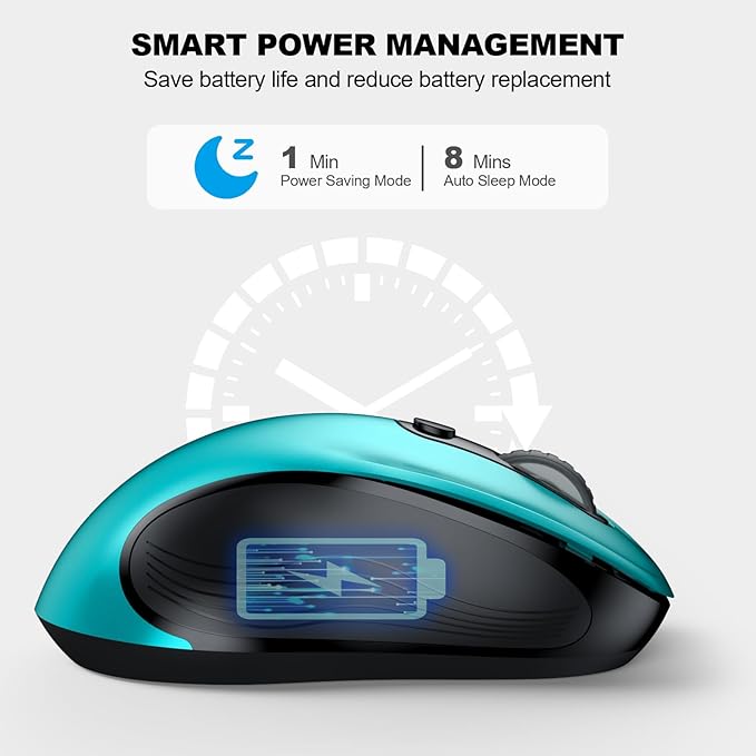 WisFox 2.4G Wireless Mouse for Laptop, Ergonomic Computer Mouse with USB Receiver and Type-C Adapter, 3 Adjustable Levels, 6 Button Cordless Wireless Mice for Windows Mac PC Notebook (Green)