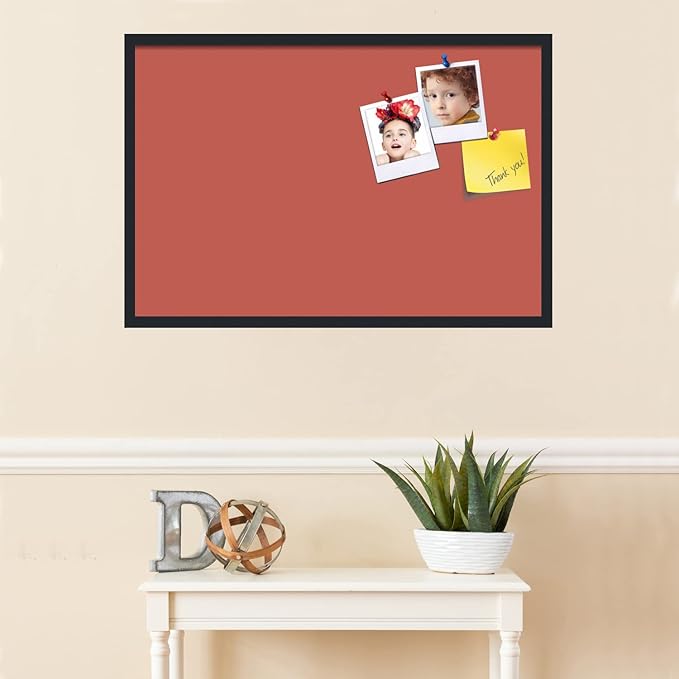 PinPix 36x24 Inch Cork Bulletin Board. This Decorative Framed Pin Board Comes with Crimson Pastel Design and a Satin Black Frame. Ideal for Home Office Decor or Message Board (PinPix-1807)