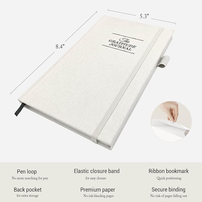 The Gratitude Journal 2025: 5 Minute Gratitude Practice to Inspire Thankfulness, Mindfulness, Positivity, Happiness, Upgraded with Pen Holder, Inner Pocket & Elastic Closure Band (Beige)