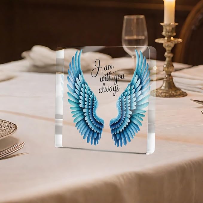 Memorial Gifts for Loss of Loved One, Angel Wing Bereavement Grief Acrylic Plaque, Sympathy Gifts for Loss Of Husband Wife Mom Dad, Condolence Remembrance Desk Decorative Signs for Home Living Room