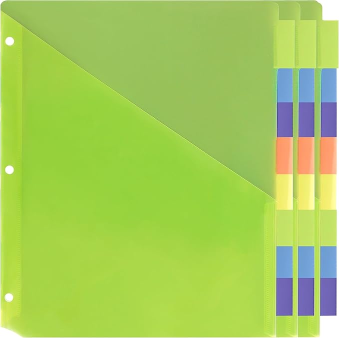 Darice 8-Tab Plastic Dividers 24 Pcs - Binder Dividers with Front Pockets and Tabs - Multicolored Plastic Divider for 3 Ring Binder - File Organization – Ideal for Office, Back to School Supplies