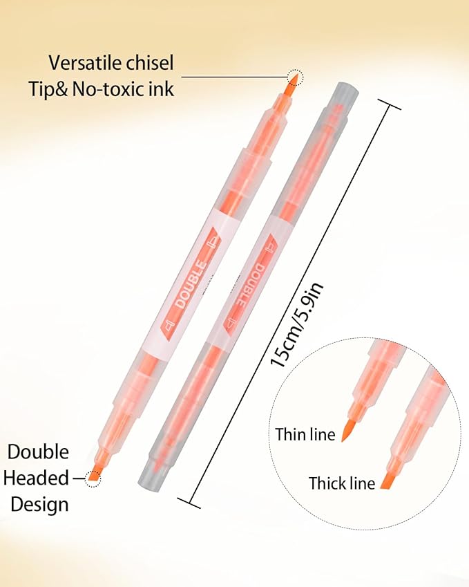 24PCS Pastel Highlighters Pens Set, Double-Ended Colourful Highlighters,Broad and Fine Point Tips, Highlighter Marker Pens for Writing Drawing Office School Supplies Stationery