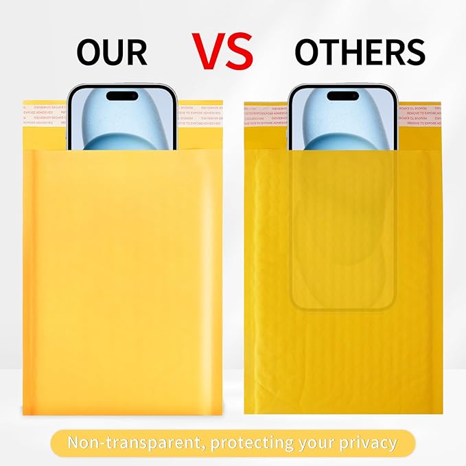 52Pack Yellow 6x10inch Kraft Bubble Mailers Small Business Mailing Packages Self-Sealing Paper Envelopes, Mailer Shipping Padded Envelopes with Strong Adhesion for Jewelry Makeup Supplies