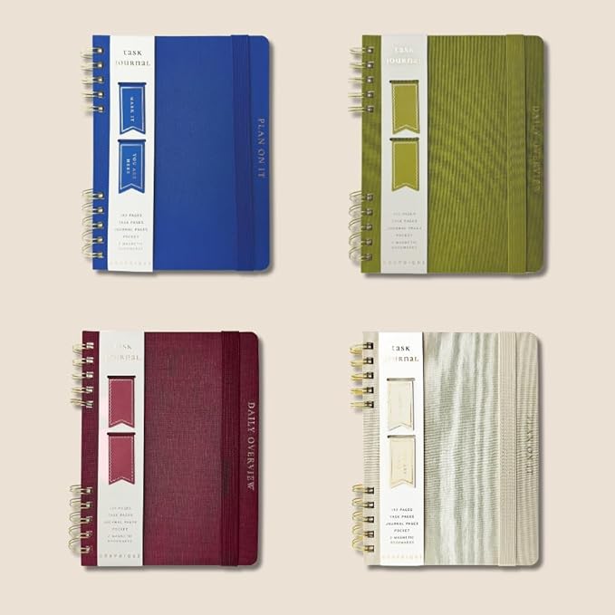 Daily Task Journal by Graphique Luxe Collection, Fabric-Wrapped Hardcover Spiral Notebook for Planning & Writing, Priority List Planner with Magnetic Bookmarks & Gold Foil Embossing,192 Pages, 6” x 8”, Colbalt Blue