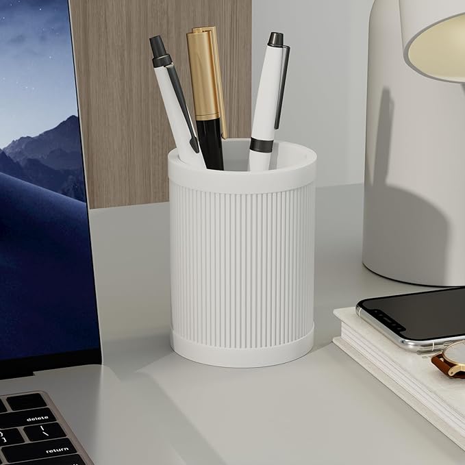 Aesthetic Pen Holder For Desk, Modern Silicone Pencil Holder, Stylish Office Desk Decor, Made of 5 mm Thickened Premium Silicone, Office Desk Organizer And Accessories (White)