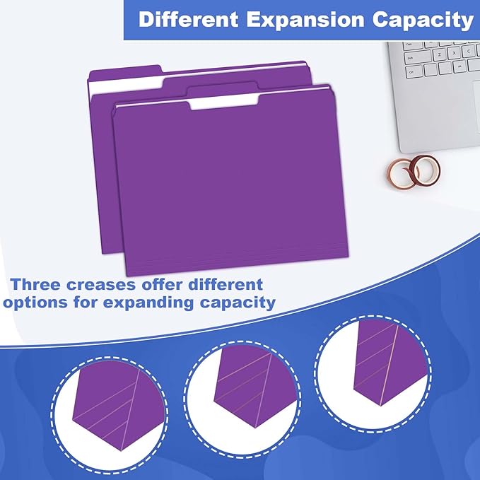 File Folder, HERKKA 120 Pack 1/3 Cut Tab File Folders, File Folders Great for Organizing and Filing, Letter Size, Purple