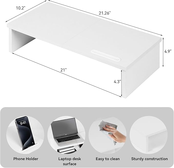 21" Monitor Stand Riser with Phone Holder, Monitor Stand for Desk, Computer Monitor Stand, Desk Shelf for Top of Desk, Desktop Organizer for Laptop, Printer, TV