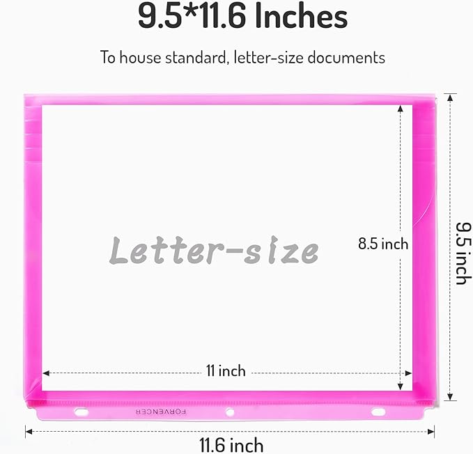 Forvencer Binder Pocket, 4X Regular Capacity, 10 Pack Super Heavyweight Plastic Folders with Tight Closure, Folders with Pockets Side Loading, Binder Organizer, Binder Dividers, Letter Size, Extended