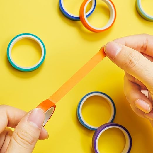 60 Rolls Washi Tape Sets 8mm Wide 10ft Long Basic Solid Color Rainbow Colored Decorative Thin Masking Tapes for Arts, Children Gifts, Bullet Journals, Wrapping Planner, Calendar, Scrapbooking DIY