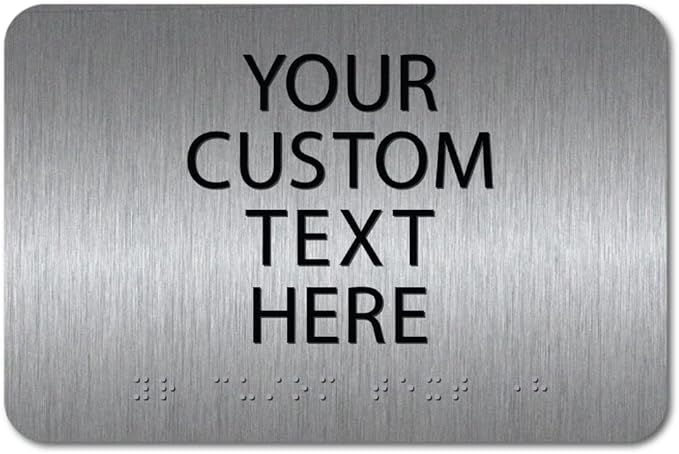 ALPHA DOG ADA SIGNS Custom ADA Compliant Braille Sign, 6"x9" Room Identification Plaque, Tactile Text, Raised Letters, Personalized 4-Line, Indoor/Outdoor, USA-Made (Brushed Stainless)