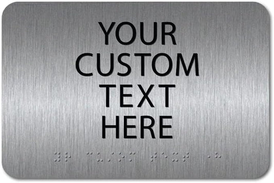 ALPHA DOG ADA SIGNS Custom ADA Compliant Braille Sign, 6"x9" Room Identification Plaque, Tactile Text, Raised Letters, Personalized 4-Line, Indoor/Outdoor, USA-Made (Brushed Stainless)