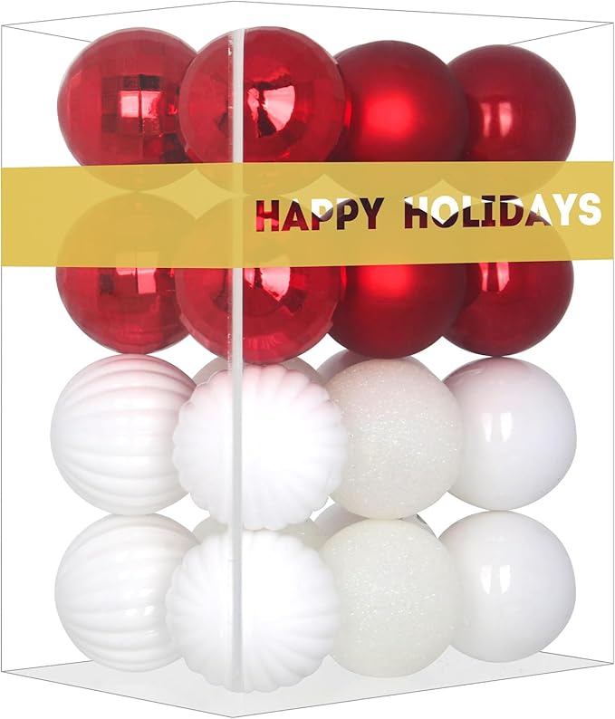 Red & White 1.6" Small Christmas Balls Christmas Tree Decoration Ornaments Shatterproof Hanging Balls for Birthday Halloween Holiday Wedding Decorations Set of 24pcs