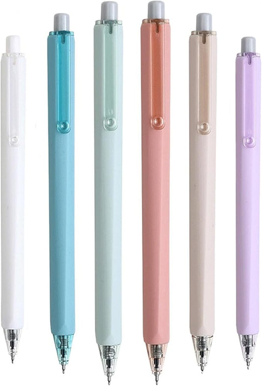 HeTaoCat Retractable Gel Pens, 6 Pastel Exterior Colors, 0.5mm Fine Point, Quick Drying, Writing Drawing, Black ink gel pens, Box of 6 Pens (6)