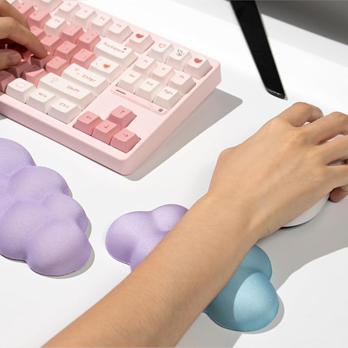 Cloud Wrist Rest for Mouse, 2 Pack Blue Purple Gradient Cloud Keyboard Wrist Support, Soft Memory Foam with Non-Slip Base, Desk Accessories for Office Gaming Computer