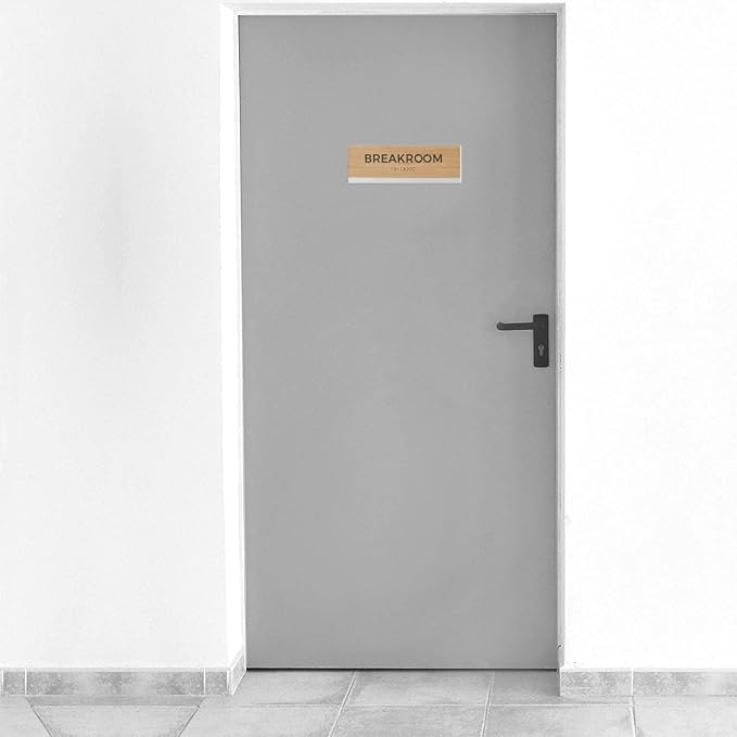 Breakroom Sign With Braille/Small Business Easy Adhesive Mount Door And Wall Sign / 3" x 9" Oak Woodgrain Design