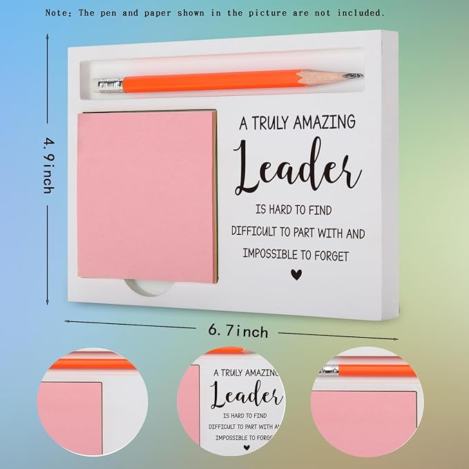 Leader Appreciation Gift Desk Organizer with “A Truly Amazing Leader” Quote for Farewell, Retirement, Promotion, or Thank You Inspirational Desk Retro Note Pad Holder XBCT15