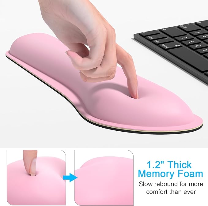 Dapesuom Keyboard Wrist Rest Set, Cute PU Leather Wrist Cushion for Computer Keyboard and Mousepad, Memory Foam Mouse Pad Rests Support with Non-Slip Base for Typing Pain Relief, Laptop, Rose Pink
