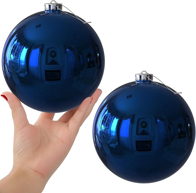 Navy Blue 6.0" Extra Large Christmas Balls - Christmas Tree Decoration Ornaments Shatterproof Hanging Shiny Balls for Birthday Holiday Wedding Decorations Set of 2pcs