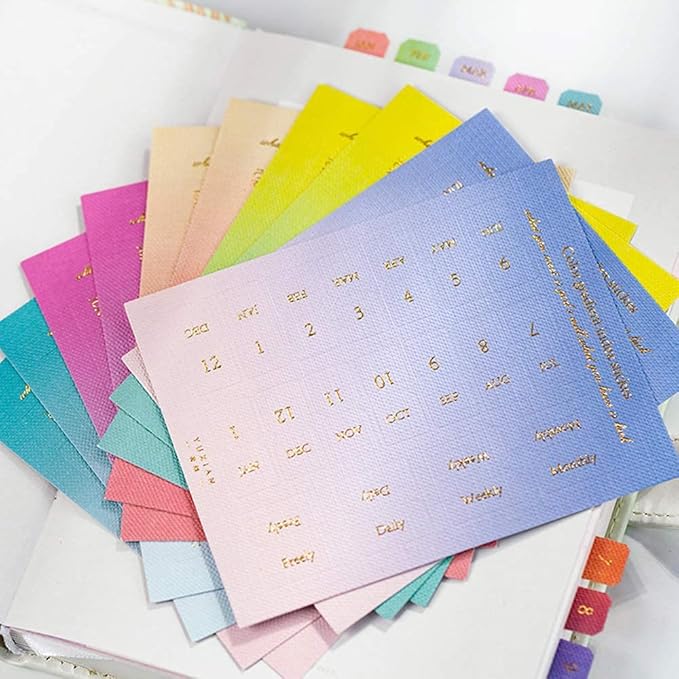 10 Sheets Self Adhesive Tabs Gradient Color Stickers Monthly Calendar Index Tabs for Planners, Journal, Notebook, Agendas and Organizers, Office Supplies (NEON) 88mm*110mm