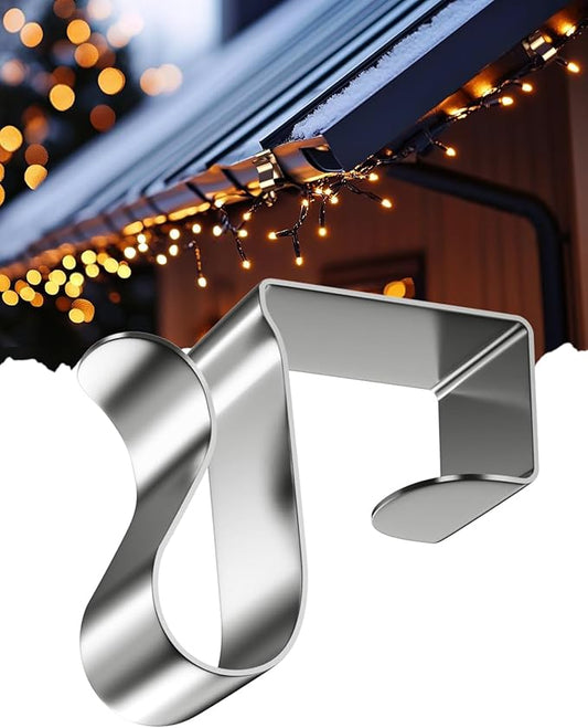 Gutter Clips for Hanging Outdoor Lights: 50 Pcs Metal Christmas Light Clips for outside String Lights - Weatherproof Gutter Clips for Xmas Halloween Seasonal Rope Mini Decoration Lights