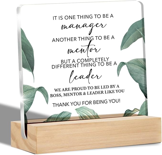 Gifts for Leader Mentor Boss Clear Desk Decorative Sign Colleague Gift for New Joy Going Away Leaving Acrylic Sign with Stand Table Plaque Sign Keepsake Home Office Decor