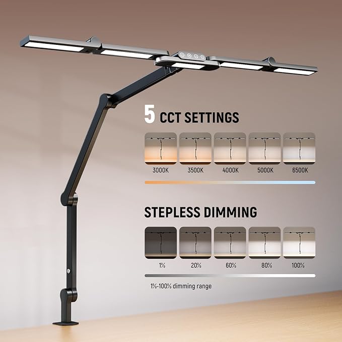 NEEWER BASICS 32.5" Clip On Desk Light for Home Office, 23W LED Dimmable Architect Table Clamp Lamp, 5 Light Bars, Monitor Computer Drafting Video Conference Atmosphere Lighting, 5 Colors CRI90+, DL01
