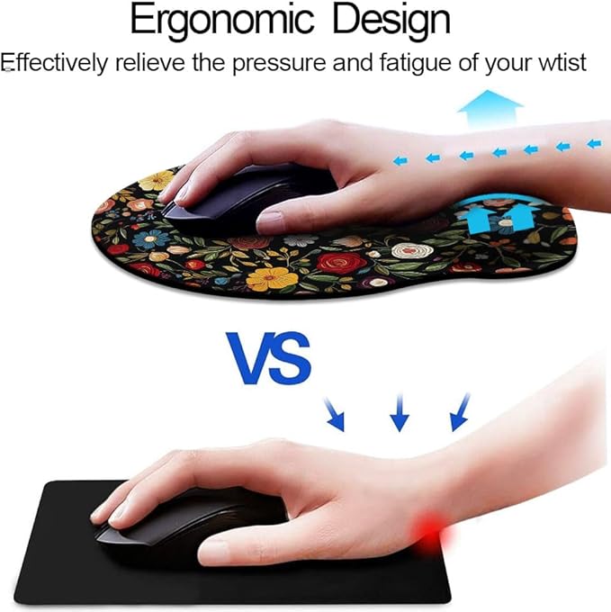 Ergo Comfort Gel Wrist Rest Mouse Pad-Ergonomic Office Mousepad with Wrist Support-Non-Slip, Design Desk Accessories Mat for Home&Game Decor Black Floral