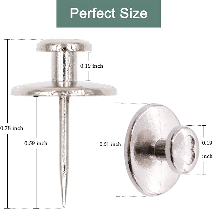 30 PCS Picture Hanger Nails, Double Headed Push Pins Hooks Thumbtacks for Wall Hangings Picture, Decorative Small Hook Pins for Drywall Cork Board Home Office Photo Decorations (Silver)