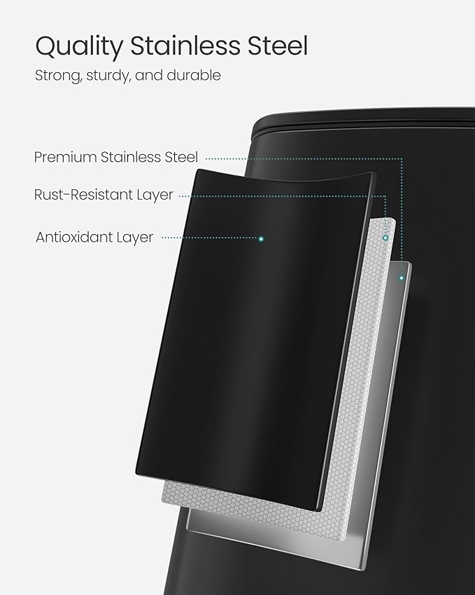 SONGMICS Kitchen Trash Can, 8-Gallon (30 L) Trash Bin, Stainless Steel Garbage Can, with Inner Bucket, Soft Close and Stays Open, Ink Black ULTB593B01