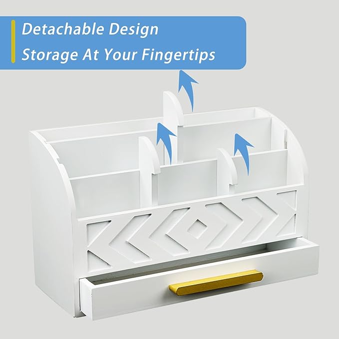 Wooden Desk Organizer Mail Organizer Countertop, Desktop Organizer Mail Sorter Mail Holder Bill Organizer for Desk, Desk Organizers and Accessories for Women (White)