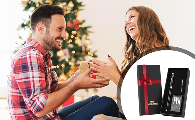 Cheericome Fountain Pen - Ink Pen for Smooth Writing - Exquisite Fountain pen gift set for Men & Women - Fountain Pen Fine Nib，Includes 10 Ink Cartridges and Ink Refill Converter - Black